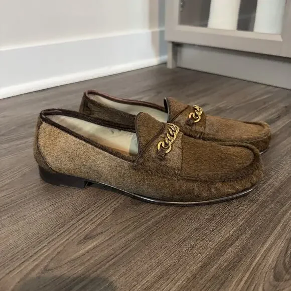 Tom Ford Brown Pony Hair Gold Chain Link York Loafers 9 Slip On Calf Moccasin Tom Ford Slippers for Men for sale - eBay main image 3